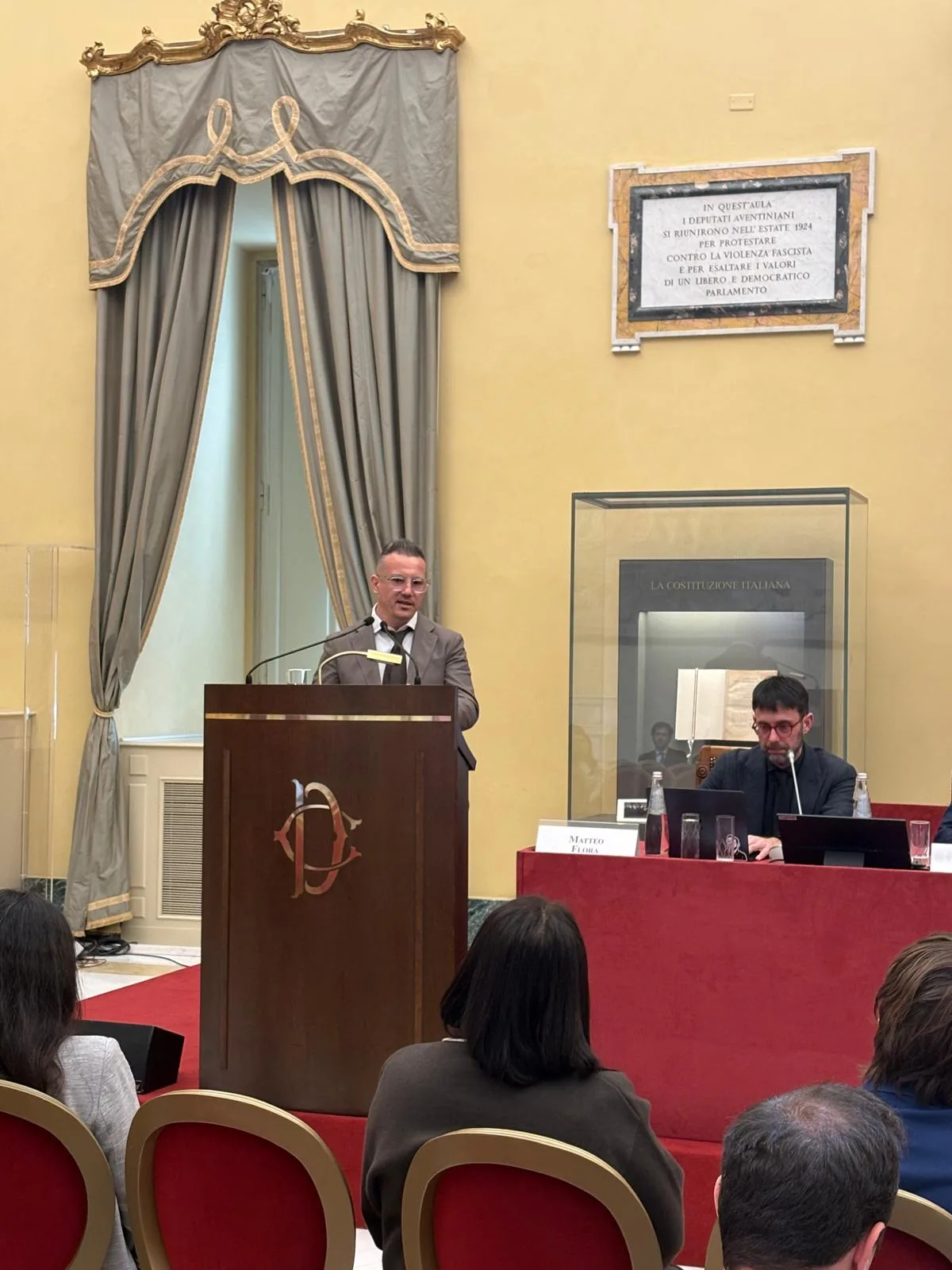 Valerio Renzetti durante il suo intervento nella Sala della Lupa a Montecitorio